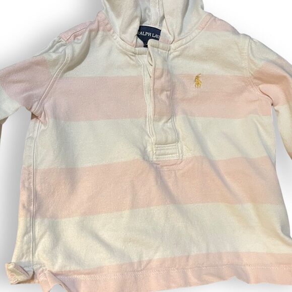 Ralph Lauren Hoodie Sweatshirt Baby Girls 18 Months Pink White Henley Casual - Picture 7 of 7
